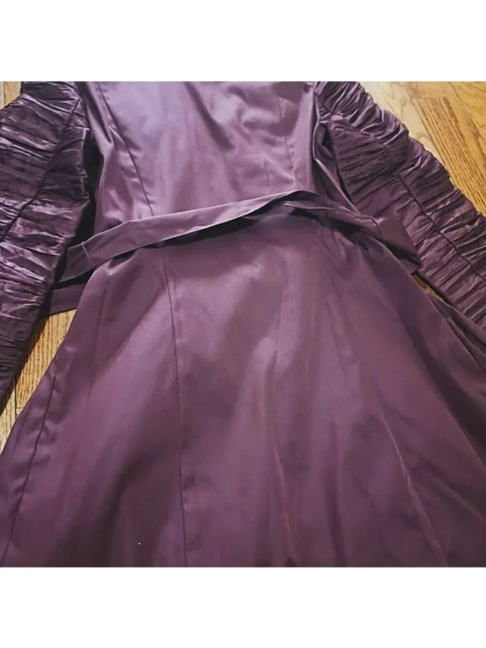 Samuel Dong Brown Ruched Long Sleeve Coat Dress With Belt High Collar & Full Ski - Picture 10 of 13